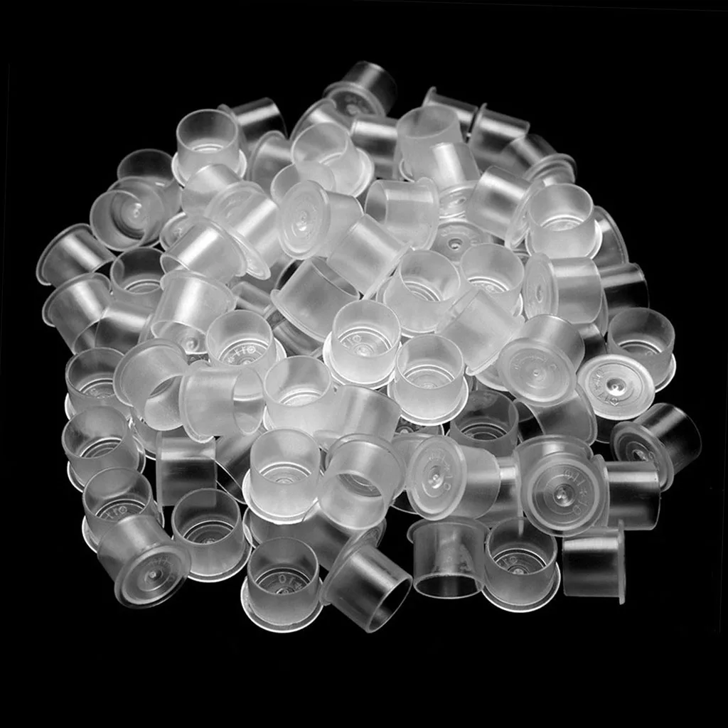 

Bulk 1000 Pcs Clear Plastic Tattoo Ink Cups Caps with Base Non Spill Top Hat, Large Size 15mm Self Standing