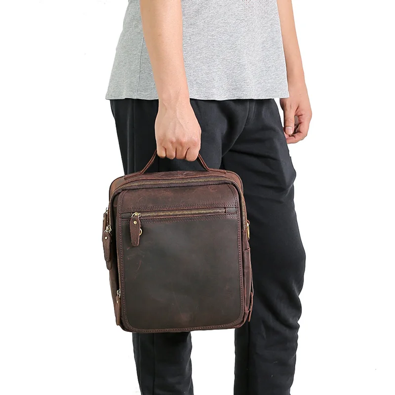 TIDING Мужчины Подростки Crossbody сумки Из Натуральной Кожи Старинные Отдых Посланник Плеча Sling Сумка Bagpack с Ремешком Bookbag 1196 натуральная кожа