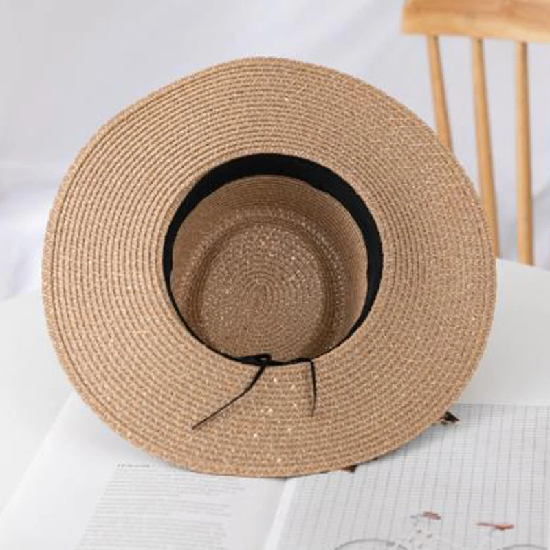 

2021 Women Summer Sun Hat Fashion Leopard Ribbon Wide Brim Straw Hat Female Girls Outdoor Sunscreen Vacation Beach Hat Panama