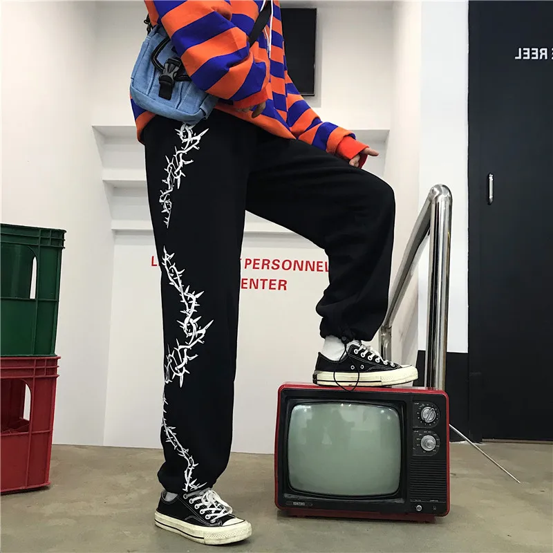 Женские теплые брюки с принтом в стиле хип хоп повседневные эластичные свободные