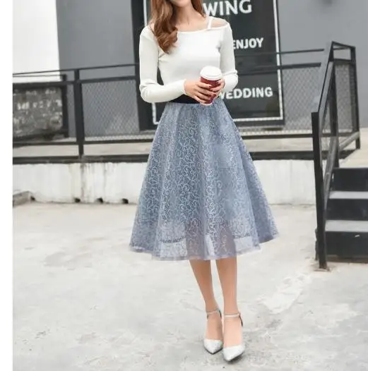 

New Fashion Women's Lace Half-length Skirt Frame Hollowed Out Waist, Plus Size Is Thinner, Plus Size Long Skirt