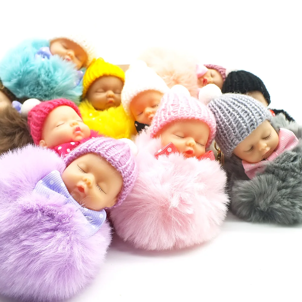 Женский брелок с помпоном и кроличьим мехом бантиком кукольный для ключей