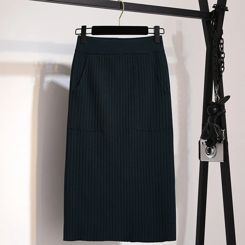 Винтажный зимний женский толстый свитер юбка эластичная высокая талия