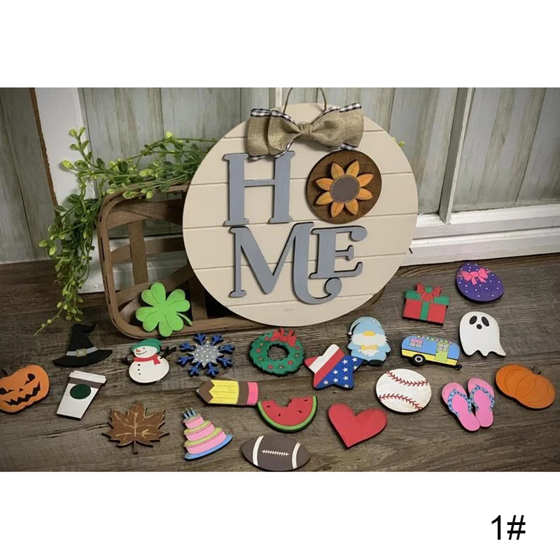 

Interchangeable Home Sign Seasonal Wood Sign Kit Hanging Sign Wood Front Door Porch Wall Home Decoration Hogard