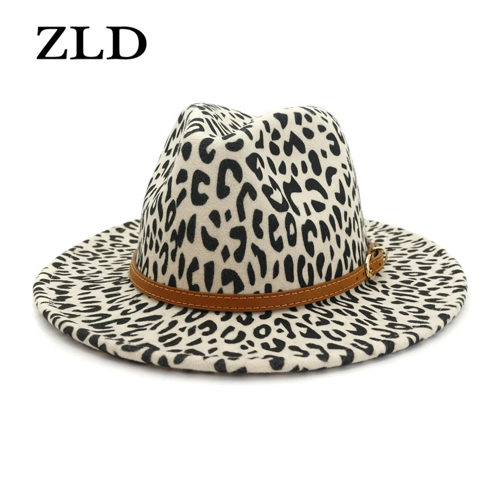 

ZLD осенне-зимняя фетровая шляпа в британском стиле для мужчин и женщин, в стиле пэчворк, с леопардовым принтом, с широкими полями