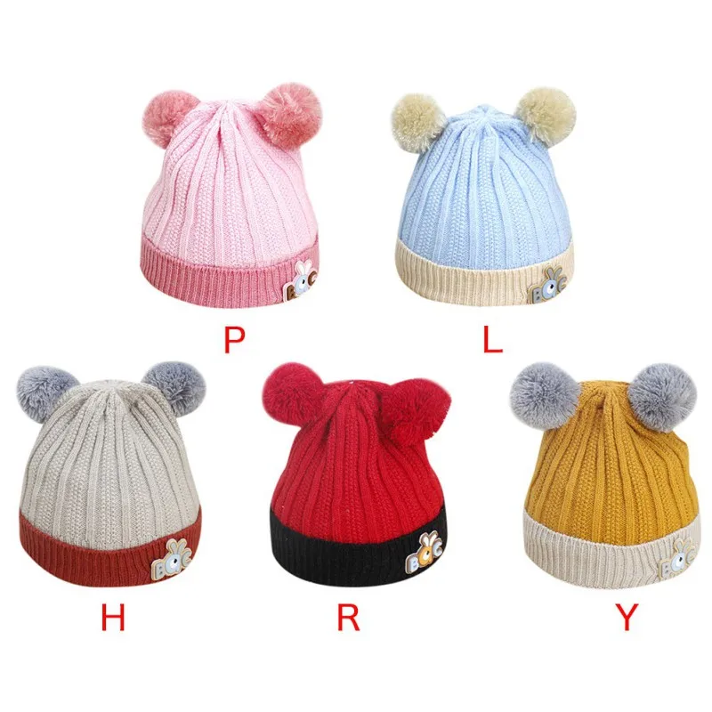 

arrival cute kid babies Beanies caps Child Crochet Winter Warm Knit Hats Cap Baby Boy Girls beading Hair Ball Earbud Hat