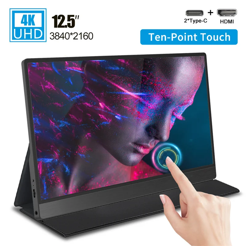 저렴한 터치 스크린 4K 휴대용 모니터 X 박스 시리즈 X 게임 화면 라즈베리 파이 4 HDMI LCD 디스플레이 12.5 인치 IPS 모바일 PC 모니터