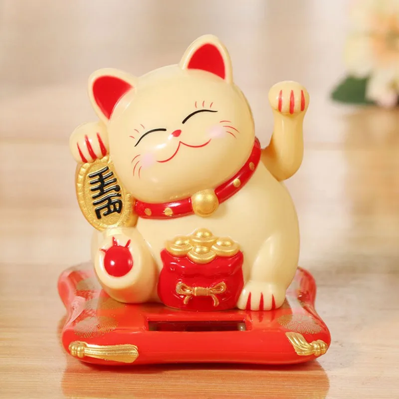 

Chinese Lucky Cat Figurines Solar Powered Gold Waving Cat Hand Paw Up Wealth Welcoming Good Luck Waving Cat Craft Birthday Gifts
