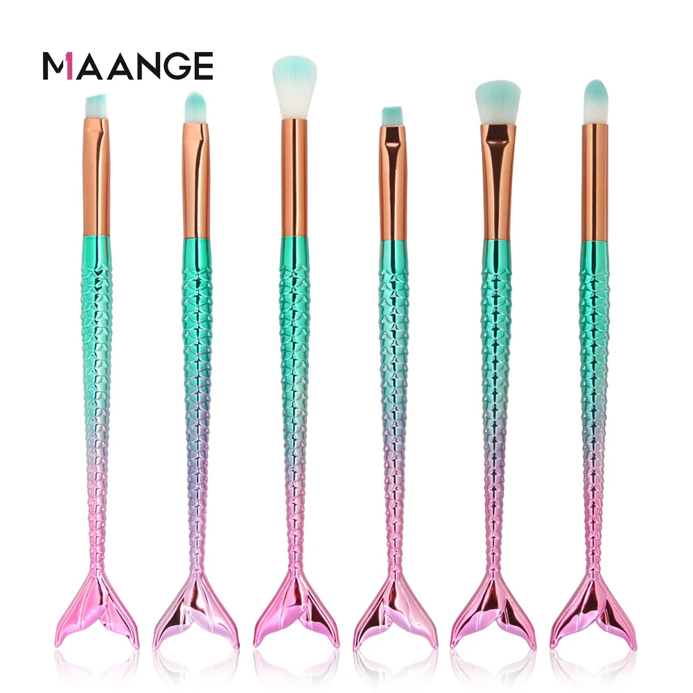 

6 Pcs Mermaid Shape Eye Makeup Brush Set Professional Eyeliner Wool Fiber Lip Brushes 3D Eye Shadow Brush Cosmetics Makeup
