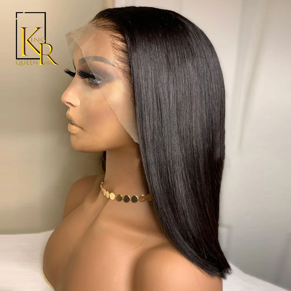 13x4 Короткие парик бразильский Волосы Remy прямые Синтетические волосы на кружеве