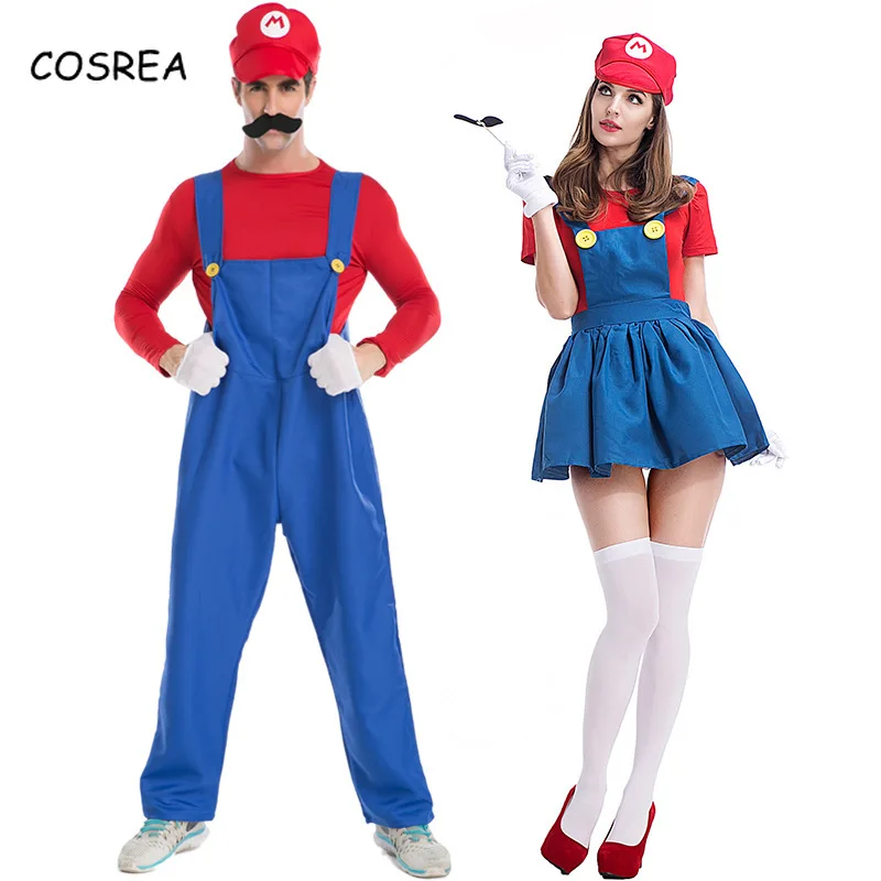 Super Bros Луиджи сантехники шляпы бороды Костюм Косплей Хэллоуин Вечеринка
