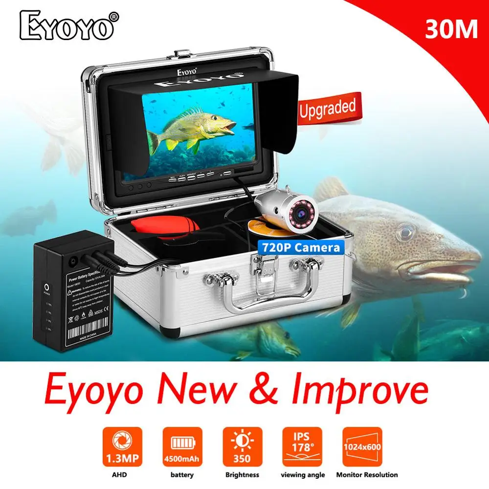 Barato Eyoyo-Cámara De Pesca Submarina, Buscador De Peces EF07H, 15M, 720P, AHD, Monitor De 7 Pulgadas, 12 Uds., Cámara De Visión Nocturna LED Para Pesca