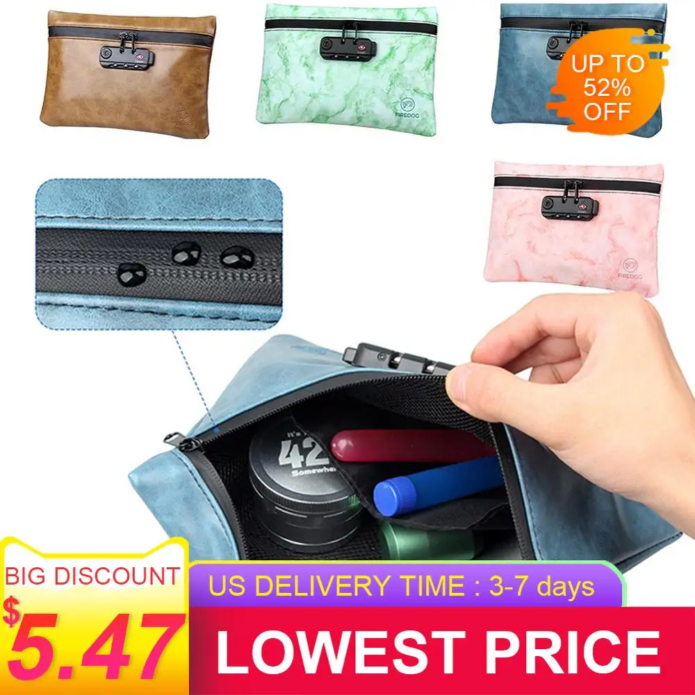 

Smell Proof Bag Leather Smoking Tobacco Pocket With Combination Lock For Herb Odor Proof Stash Container Case Storage Waterproof