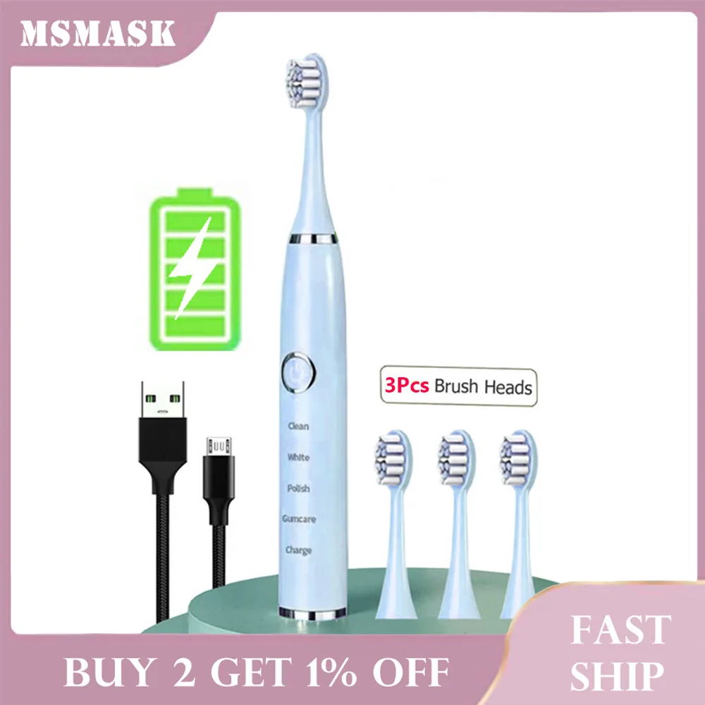

Electric Toothbrushes for Adults Kid Smart Whitening Toothbrush IPX6 Waterproof USB Charge Tooth Brush With Toothbrushes head
