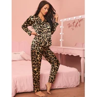 home service pajamas two piece womens autumn leopard print long sleeved loose and comfortable trousers wm