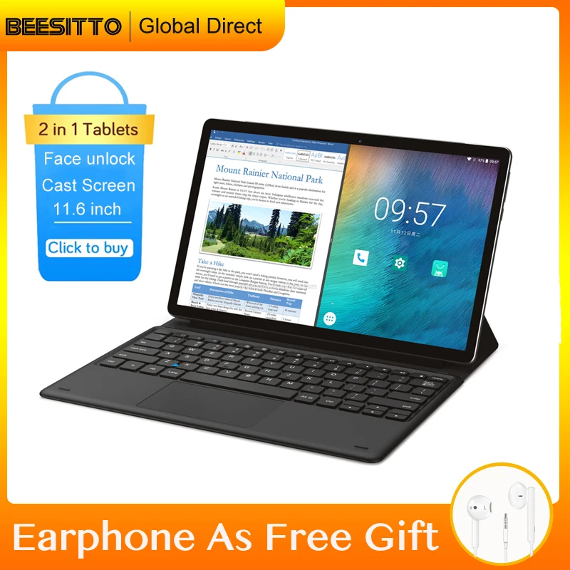 Планшет 2 в 1, 11,6 дюйма, Android 8,0, 10 ядер, 128 Гб ПЗУ, 4G LTE