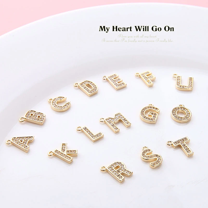 4 шт. медные микро инкрустация Циркон 26 Английский алфавит подвески серьги для