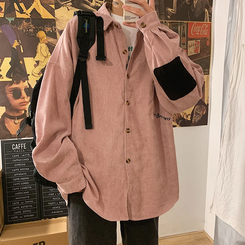 2020 Мужская мода утолщенные вельветовые пальто с вышивкой Лоскутная рубашка