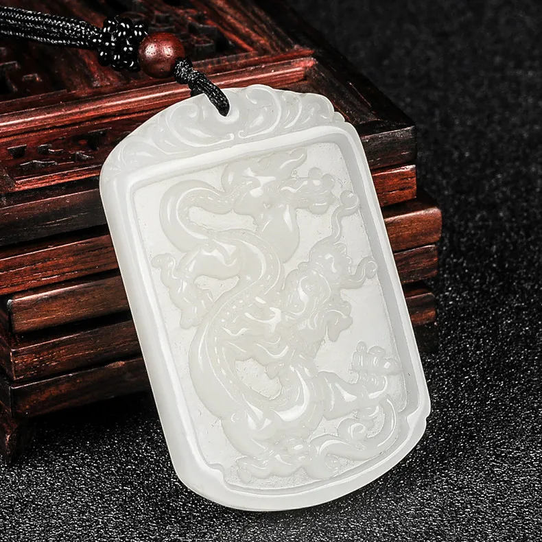Натуральный зеленый Нефритовый дракон кулон бусины ожерелье очаровательные