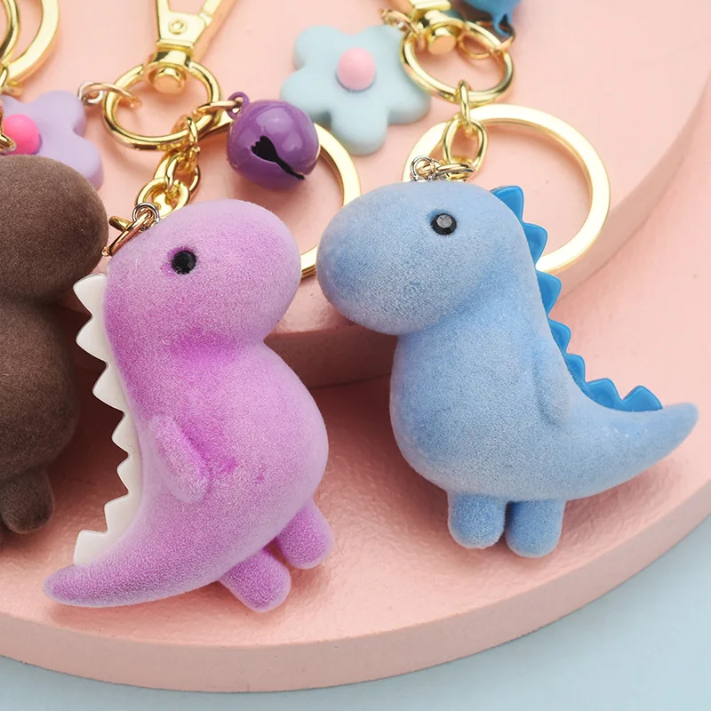 

Cretive Flocking Dinosaur Keychain New Cute Lovely Fur Key Chain Girl Bag Pendant Accessories Keyring Kids Student Gifts