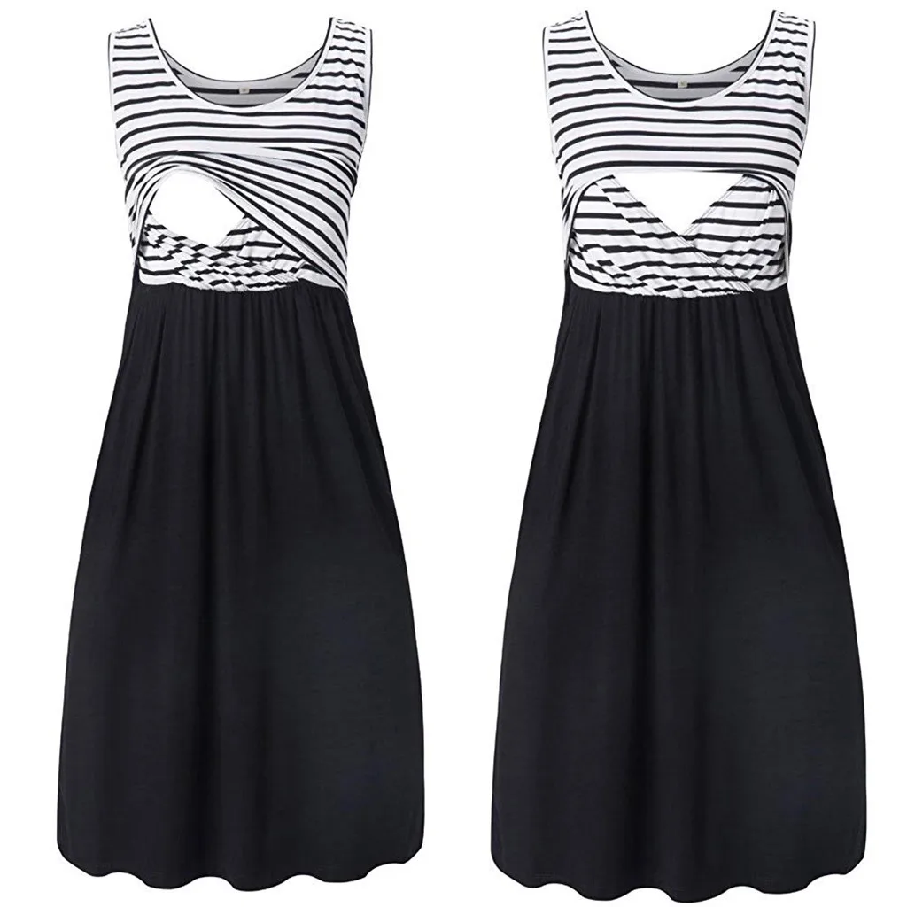 2021 ночная рубашка для грудного вскармливания Женская туника в полоску