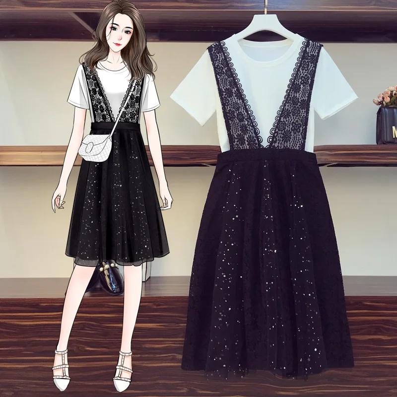 Женский блестящий комплект из 2 предметов белая футболка и юбка в Корейском стиле