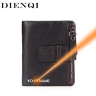 DIENQI мужские бумажники из натуральной кожи, Черный винтажный кошелек на молнии, короткий кошелек с выгравированной кожаной пряжкой, подарок для папы