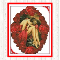 rose 14ct 11ct counted and stamped dmc cotton thread printed canvas cross stitch embroidery kit diy needlework crafts handmade