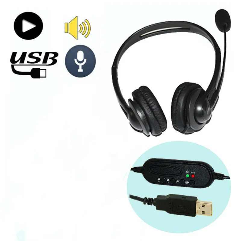 

Office Wired Headphone Call Center Wired Headset USB Over-Head Earphone Adjustable With Microphone For PC Computer Laptop