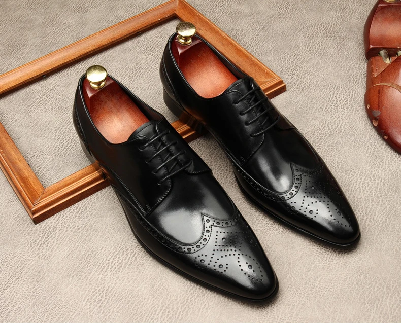 

Italian Designer Genuine Leather Mens Oxford Dress Shoes Male Party Wedding Office Black Luxury Brogue Formal Shoes For Men