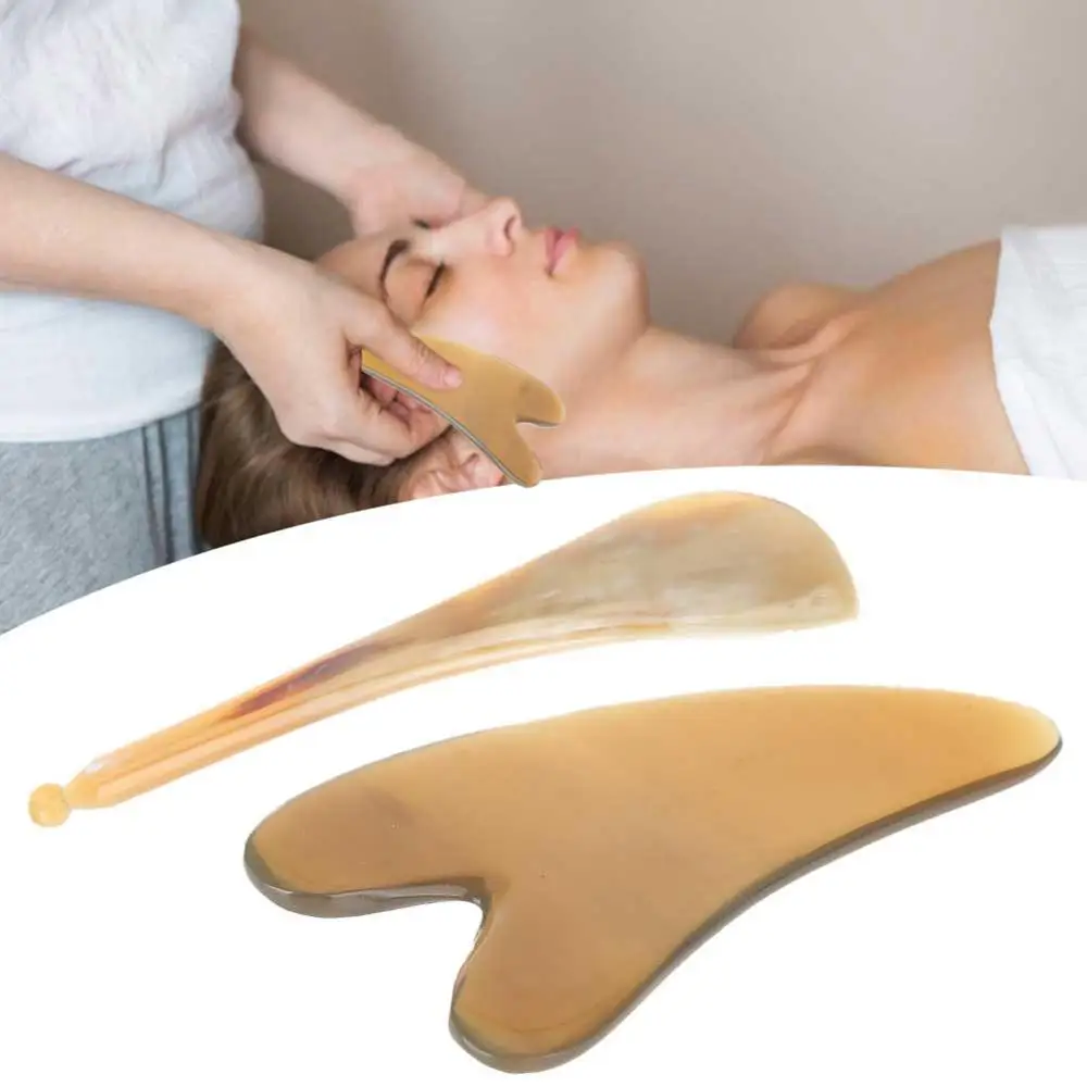 Скребок гуаша с натуральным Рогом ручной роликовый массажер для тела снятие