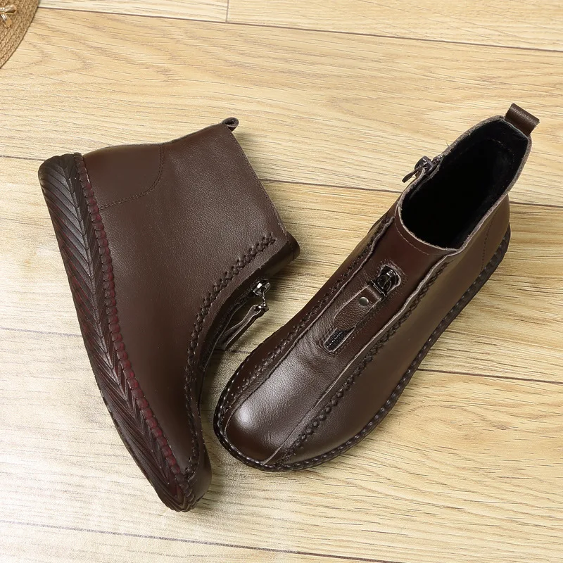 2021 Winter Boots Women Genuine Leather Shoes For Mother Woman Autumn Ankle Plush Botas Mujer EU35-41 WSH3702 | Обувь