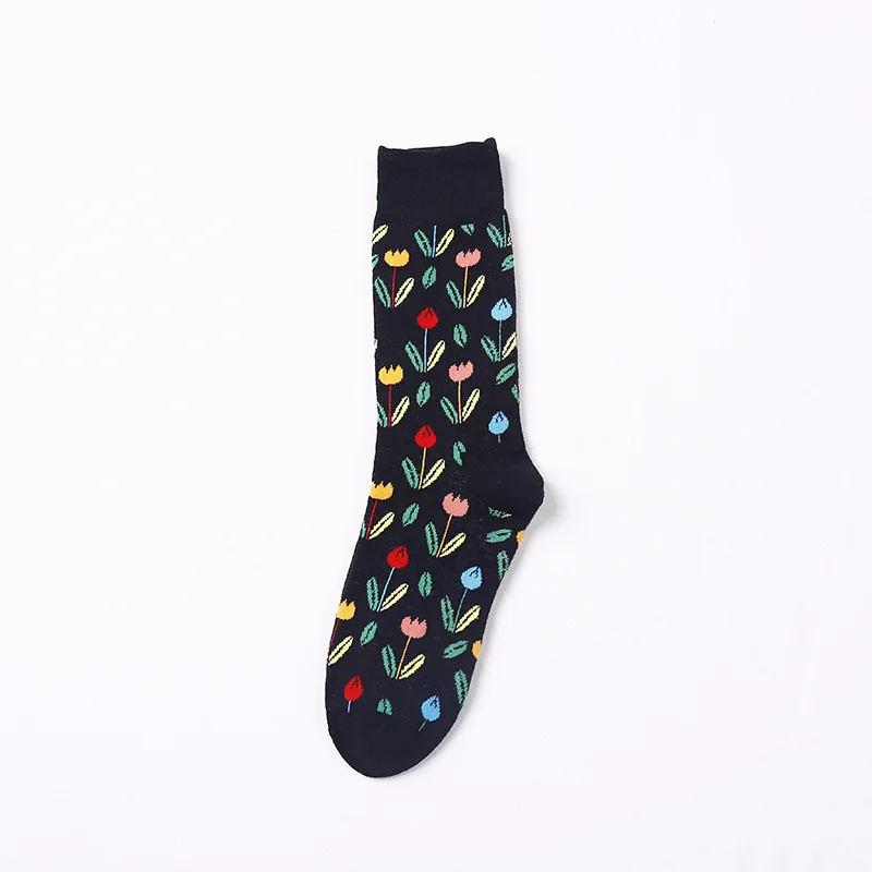 

Novelty Flowers Pattern Couple Crew Socks Women Cotton New Trend Breathable Mid-Calf Socks Multicolor Fashion Soft Girls Hosiery