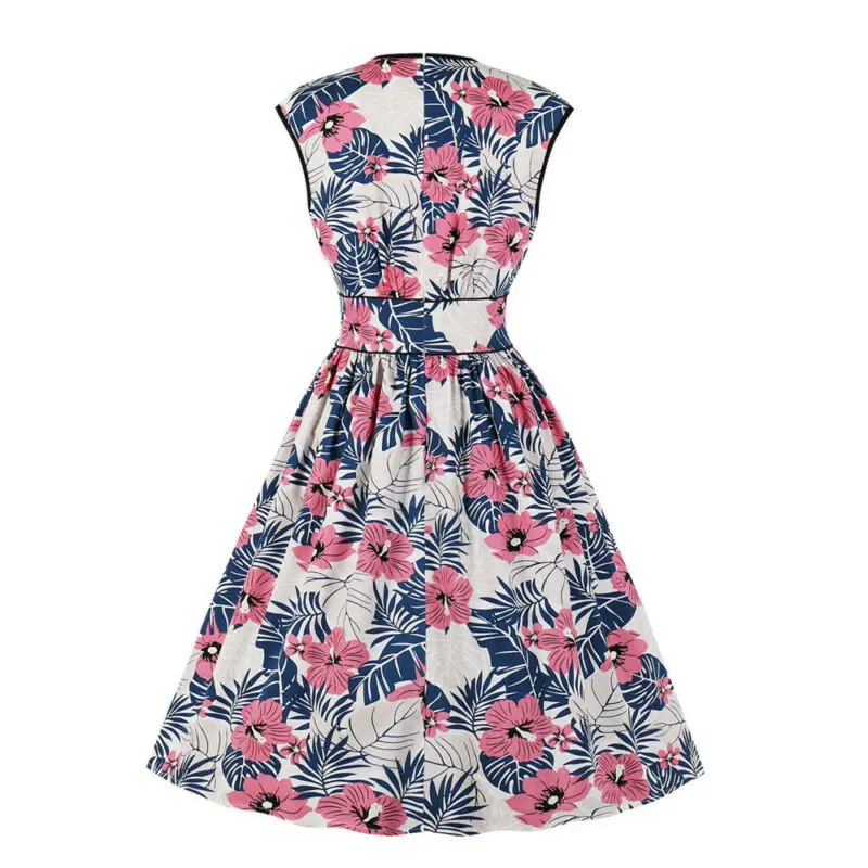 

Womens Slim A-Line Dress Comfy Holiday Tunic Fit Floral Sleeveless Sundress UK