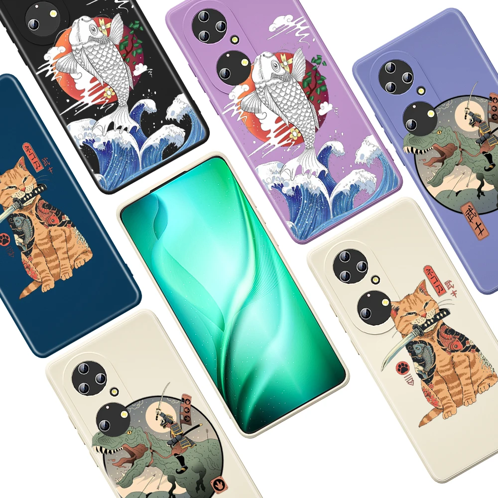 

apanese Cat Cartoon for Huawei P50 P40 P30 P20 Lite P Smart Z Pro Plus 2019 2021 Liquid Silicone Soft Cover Phone Case