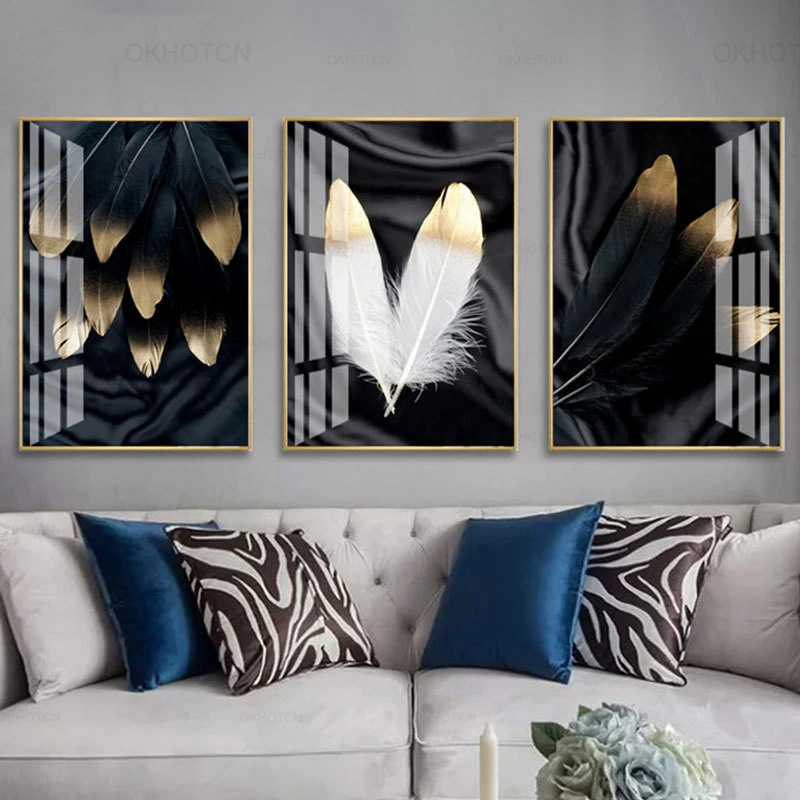 

Абстрактные черно-белые перья художественный постер печатные изображения для гостиной домашний Декор без рамки