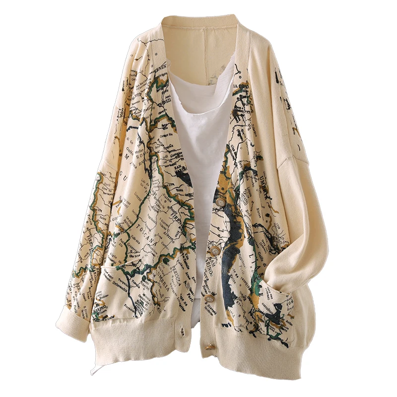 Women Sweater Autumn Winter Knitting Fashion jackets 2019 New Female Tops Cardigan Long-sleeved Loose Print Coat |