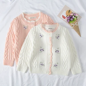 Imported Infant Sweet Kids Baby Girls Cardigan Coat Autumn Winter Cute Baby Girls Long Sleeve Embroidery Knit