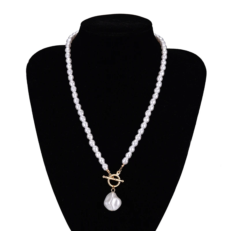 

Baroque Pearl Water Drop Pendant Choker Necklace Women Boho Punk Clasp Beaded Chain Ot Buckle Irregular Charm Jewelry Gift