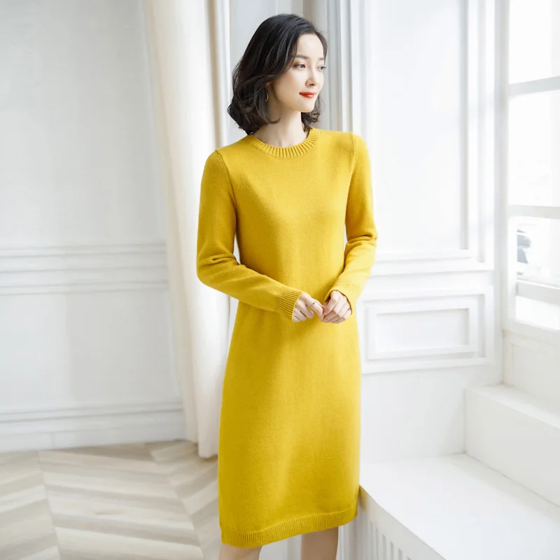 Новое поступление женский зимний осенний шерстяной свитер платье с пуговицами