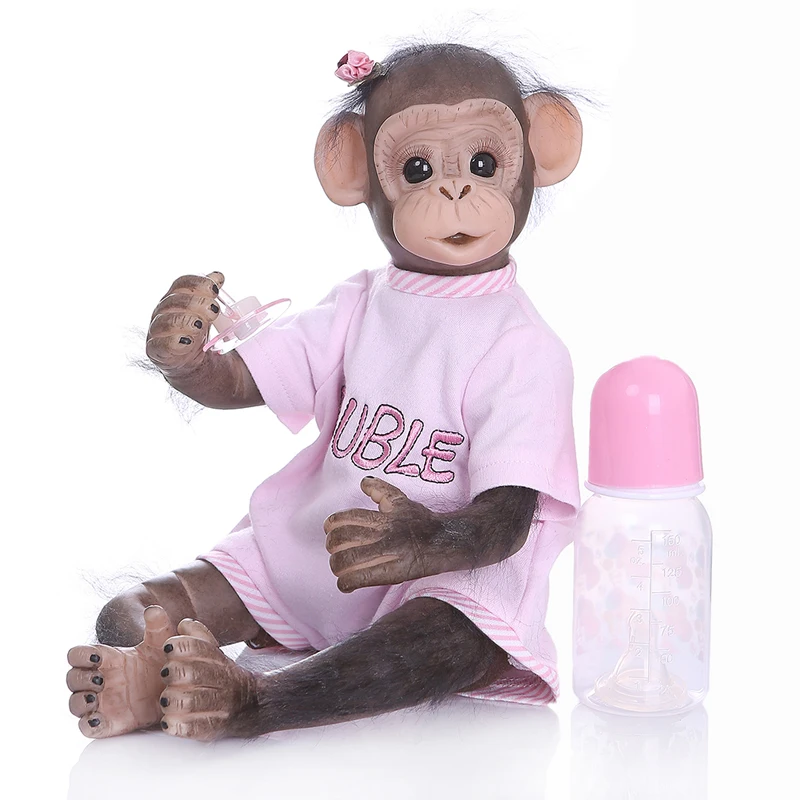 40CM Handmade Detailed Painting Job Reborn Orangutans Baby Monkey In Black Collectible Art High Quality Doll