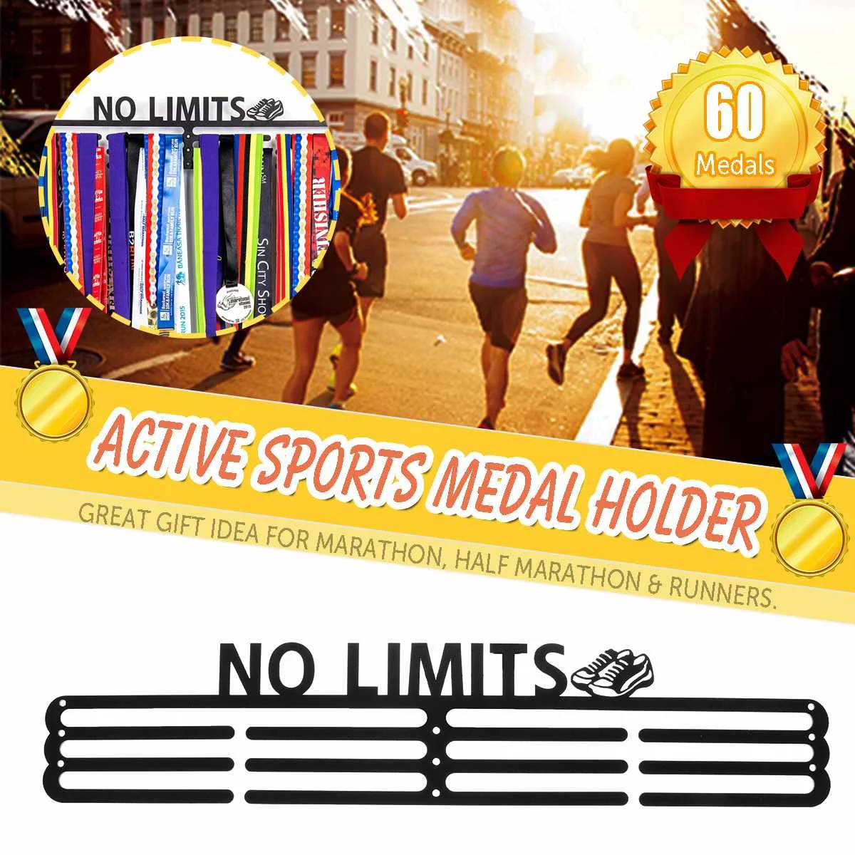 Вешалка для медали держатель из черного железа на 60 медалей спорта бега марафона