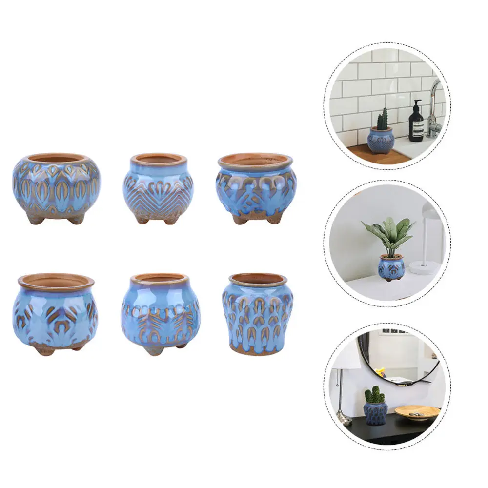 

6pcs Vintage Succulent Plant Flowerpot Ceramic Flowerpot Mini Bonsai Pot
