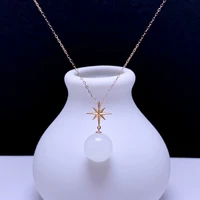 shilovem 18k yellow gold natural white jasper pendants christmas gift fine jewelry plant wedding no necklace 12mm yzz12126681hby