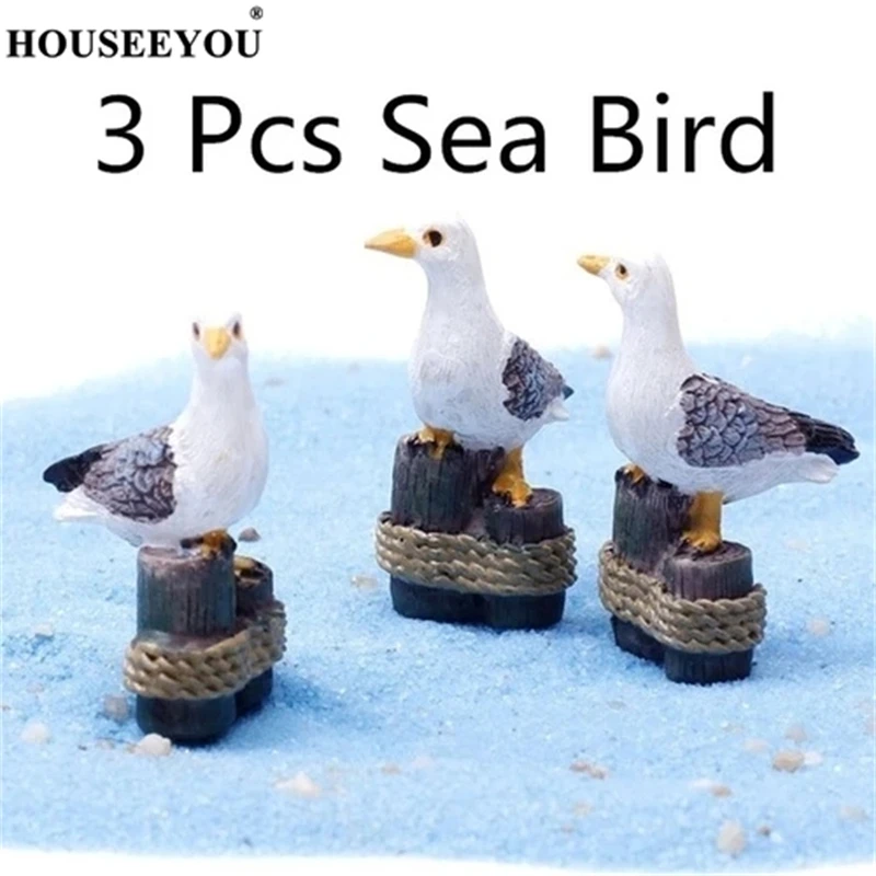 3PCS Sea Bird Seagull Stand Stump Garden Miniature DIY Accessories Fairy Houses Decoration Mini Craft Micro Landscaping Decor - купить по