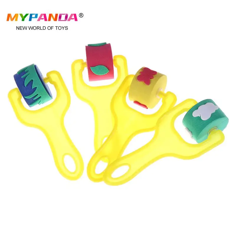 4Pcs/set Sponge Brush Roller Pattern Plastic Handle Paint Brushes DIY Graffiti Painting Drawing Tools Children Kids Stationery | Игрушки и
