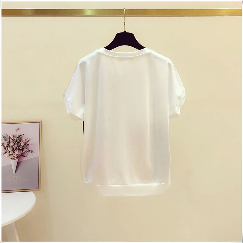 

2021 Summer Large size Tops Vintage Print Loose T Shirt Women Short Sleeve Tee Shirt Femme Chiffon Tshirt Female