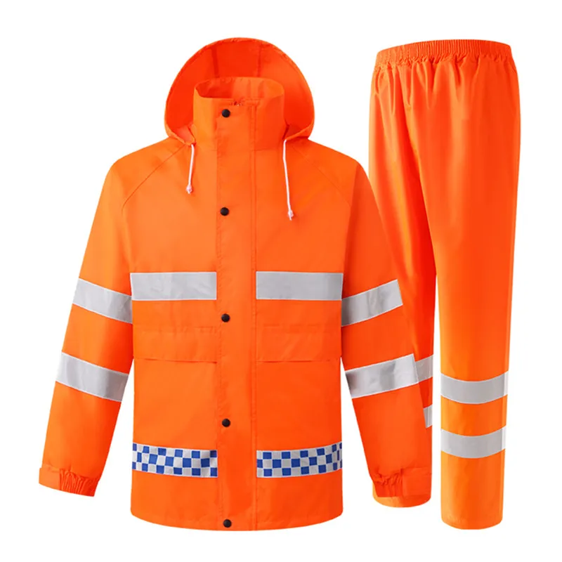 Orange set Светоотражающий плащ пальто и брюки комплект Mtorcycle плащ ветрозащитный Оксфорд велосипедист утолщение темно-синий отражающий фильтр - Цвет: Orange set