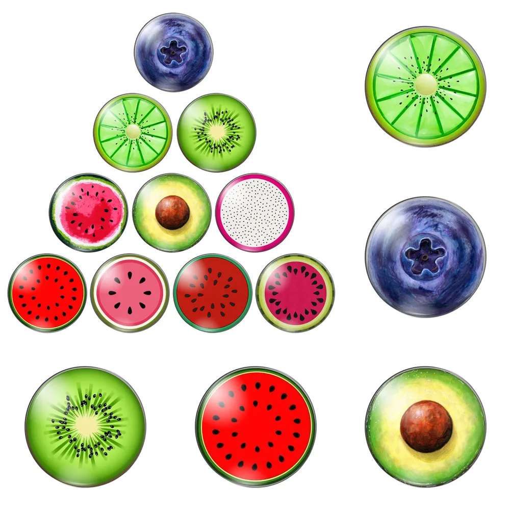 

12pcs/lot New Delicious Fruit Watermelon Blueberry Avocado 8mm-30mm Round Photo Glass Cabochon Demo Flat Back Making Findings