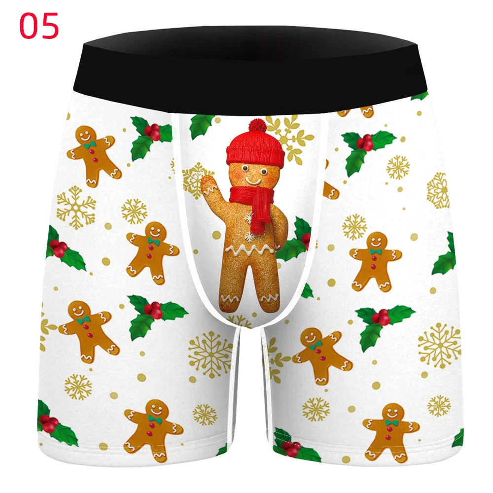 Mens Christmas Print Underwear Boxer Spandex Homme 3D Boxershorts Boxers Breathable Sports Long Flat Male Xmas Underpants | Тематическая